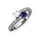 3 - Delise 5.00mm Round White and Blue Sapphire with Side Diamonds Bypass Ring 