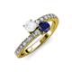 3 - Delise 5.00mm Round White and Blue Sapphire with Side Diamonds Bypass Ring 