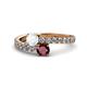 1 - Delise 5.00mm Round White Sapphire and Ruby with Side Diamonds Bypass Ring 