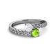2 - Delise 5.00mm Round White Sapphire and Peridot with Side Diamonds Bypass Ring 