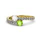 1 - Delise 5.00mm Round White Sapphire and Peridot with Side Diamonds Bypass Ring 