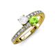 3 - Delise 5.00mm Round White Sapphire and Peridot with Side Diamonds Bypass Ring 