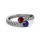 2 - Delise 5.00mm Round Ruby and Blue Sapphire with Side Diamonds Bypass Ring 