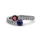 1 - Delise 5.00mm Round Ruby and Blue Sapphire with Side Diamonds Bypass Ring 