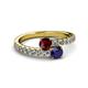 2 - Delise 5.00mm Round Ruby and Blue Sapphire with Side Diamonds Bypass Ring 