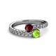 2 - Delise 5.00mm Round Ruby and Peridot with Side Diamonds Bypass Ring 