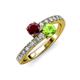 3 - Delise 5.00mm Round Ruby and Peridot with Side Diamonds Bypass Ring 