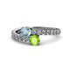 1 - Delise 5.00mm Round Aquamarine and Peridot with Side Diamonds Bypass Ring 