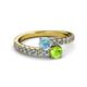 2 - Delise 5.00mm Round Aquamarine and Peridot with Side Diamonds Bypass Ring 