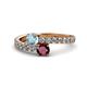 1 - Delise 5.00mm Round Aquamarine and Ruby with Side Diamonds Bypass Ring 
