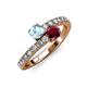 3 - Delise 5.00mm Round Aquamarine and Ruby with Side Diamonds Bypass Ring 