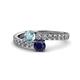 1 - Delise 5.00mm Round Aquamarine and Blue Sapphire with Side Diamonds Bypass Ring 