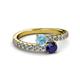 2 - Delise 5.00mm Round Aquamarine and Blue Sapphire with Side Diamonds Bypass Ring 