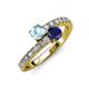 3 - Delise 5.00mm Round Aquamarine and Blue Sapphire with Side Diamonds Bypass Ring 