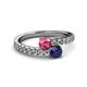2 - Delise 5.00mm Round Pink Tourmaline and Blue Sapphire with Side Diamonds Bypass Ring 