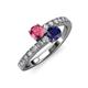 3 - Delise 5.00mm Round Pink Tourmaline and Blue Sapphire with Side Diamonds Bypass Ring 
