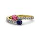 1 - Delise 5.00mm Round Pink Tourmaline and Blue Sapphire with Side Diamonds Bypass Ring 