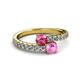 2 - Delise 5.00mm Round Pink Tourmaline and Pink Sapphire with Side Diamonds Bypass Ring 