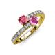 3 - Delise 5.00mm Round Pink Tourmaline and Pink Sapphire with Side Diamonds Bypass Ring 