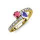 3 - Delise 5.00mm Round Pink Tourmaline and Tanzanite with Side Diamonds Bypass Ring 