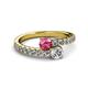 2 - Delise 5.00mm Round Pink Tourmaline and Diamond with Side Diamonds Bypass Ring 