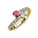 3 - Delise 5.00mm Round Pink Tourmaline and Diamond with Side Diamonds Bypass Ring 