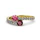 1 - Delise 5.00mm Round Pink Tourmaline and Ruby with Side Diamonds Bypass Ring 