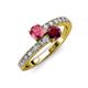 3 - Delise 5.00mm Round Pink Tourmaline and Ruby with Side Diamonds Bypass Ring 