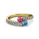 2 - Delise 5.00mm Round Pink Tourmaline and Blue Topaz with Side Diamonds Bypass Ring 