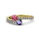 1 - Delise 5.00mm Round Pink Tourmaline and Iolite with Side Diamonds Bypass Ring 