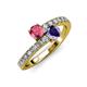 3 - Delise 5.00mm Round Pink Tourmaline and Iolite with Side Diamonds Bypass Ring 