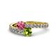 1 - Delise 5.00mm Round Pink Tourmaline and Peridot with Side Diamonds Bypass Ring 