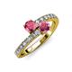 3 - Delise 5.00mm Round Pink Tourmaline and Rhodolite Garnet with Side Diamonds Bypass Ring 