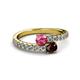 2 - Delise 5.00mm Round Pink Tourmaline and Red Garnet with Side Diamonds Bypass Ring 