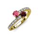3 - Delise 5.00mm Round Pink Tourmaline and Red Garnet with Side Diamonds Bypass Ring 