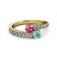 2 - Delise 5.00mm Round Pink Tourmaline and Aquamarine with Side Diamonds Bypass Ring 