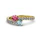 1 - Delise 5.00mm Round Pink Tourmaline and Aquamarine with Side Diamonds Bypass Ring 