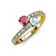 3 - Delise 5.00mm Round Pink Tourmaline and Aquamarine with Side Diamonds Bypass Ring 