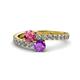 1 - Delise 5.00mm Round Pink Tourmaline and Amethyst with Side Diamonds Bypass Ring 