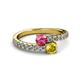2 - Delise 5.00mm Round Pink Tourmaline and Yellow Sapphire with Side Diamonds Bypass Ring 