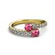 2 - Delise 5.00mm Round Pink Tourmaline with Side Diamonds Bypass Ring 