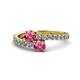 1 - Delise 5.00mm Round Pink Tourmaline with Side Diamonds Bypass Ring 