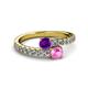 2 - Delise 5.00mm Round Amethyst and Pink Sapphire with Side Diamonds Bypass Ring 