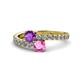 1 - Delise 5.00mm Round Amethyst and Pink Sapphire with Side Diamonds Bypass Ring 