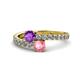 1 - Delise 5.00mm Round Amethyst and Pink Tourmaline with Side Diamonds Bypass Ring 