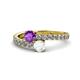 1 - Delise 5.00mm Round Amethyst and White Sapphire with Side Diamonds Bypass Ring 