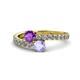 1 - Delise 5.00mm Round Amethyst and Tanzanite with Side Diamonds Bypass Ring 