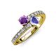 3 - Delise 5.00mm Round Amethyst and Tanzanite with Side Diamonds Bypass Ring 