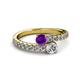2 - Delise 5.00mm Round Amethyst and Diamond with Side Diamonds Bypass Ring 