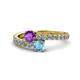 1 - Delise 5.00mm Round Amethyst and Blue Topaz with Side Diamonds Bypass Ring 